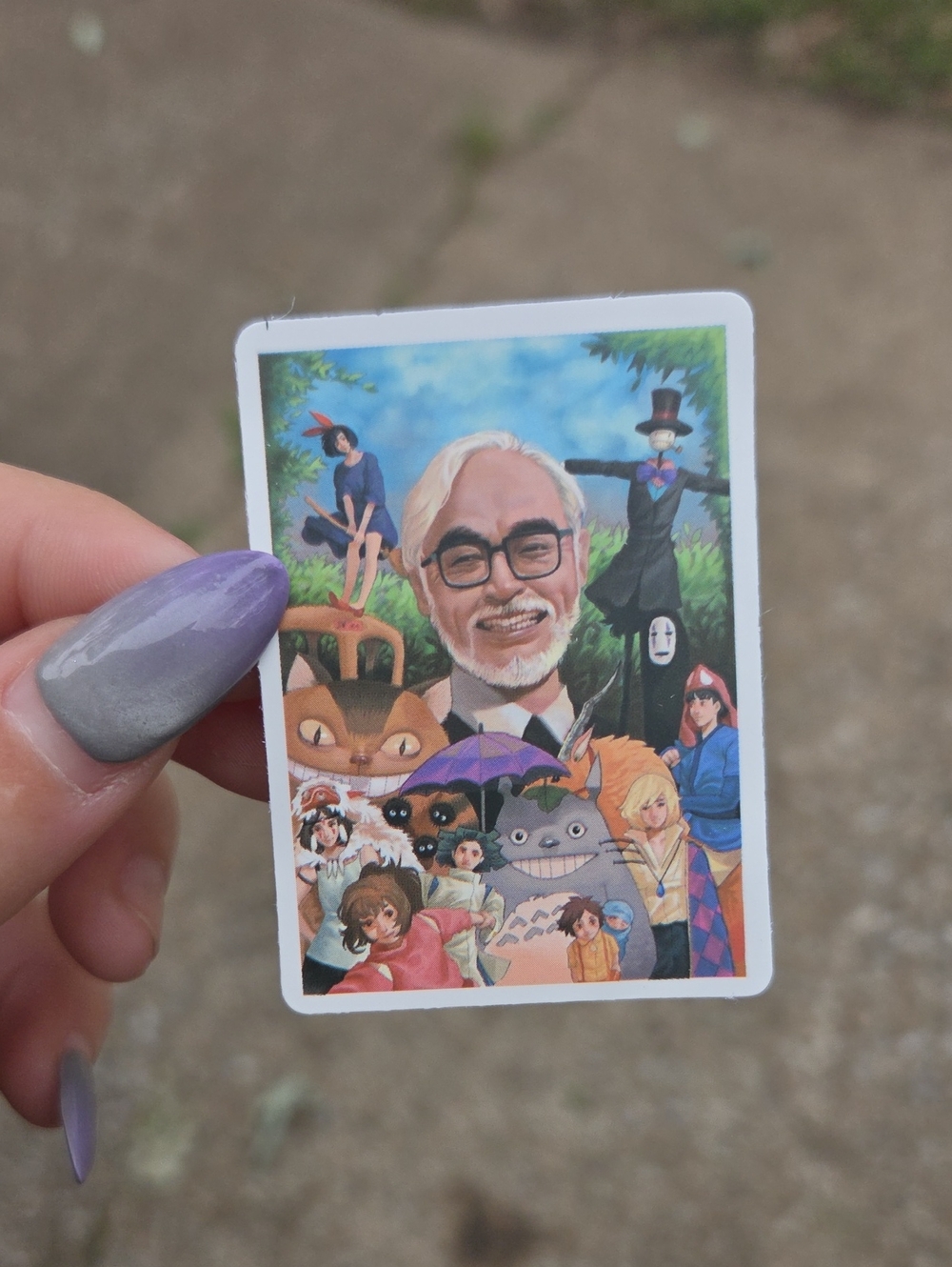 Colorful Anime Character Collectible Card - Sticker Purple & Gray Accent